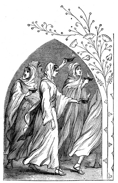 Le Vergini Sagge che vanno incontro allo sposo, le loro lampade brillano, 1883 da Unbekannt