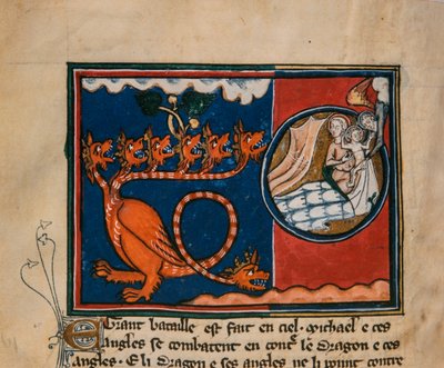 La donna e il drago. Miniatura da: Apocalisse di San Giovanni, ca 1320 da Unbekannt