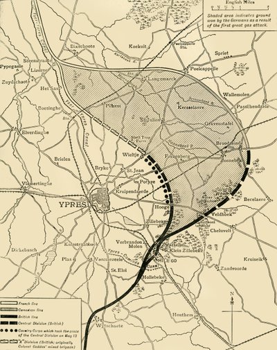 Il saliente di Ypres prima e dopo la seconda battaglia di Ypres..., Prima Guerra Mondiale, 1915, c1920 da Unbekannt