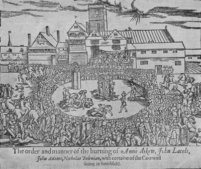 Il rogo di Anne Askew, John Lascelles, John Adams e Nicholas Belenian, 1546 1904 da Unbekannt
