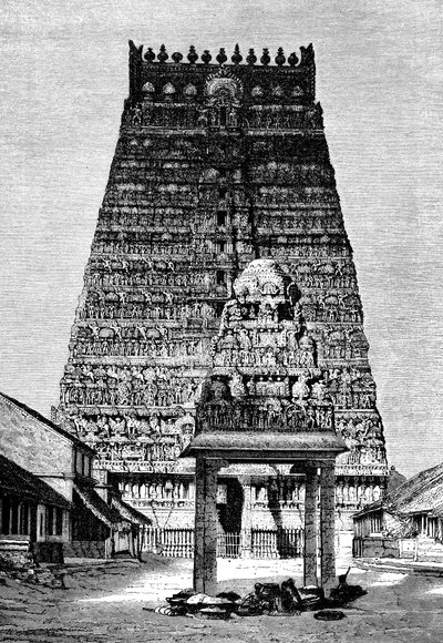 Il gopura principale del tempio di Kumbakonam, India, 1895 da Unbekannt