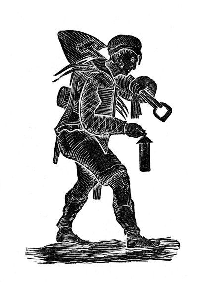 Il minatore che trasporta i suoi attrezzi e la sua lampada di sicurezza, 1890 da Unbekannt