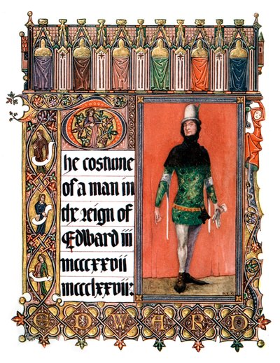 Il costume di un uomo durante il regno di Edoardo III, 1909 da Unbekannt