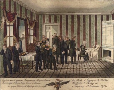 La morte di Alessandro I di Russia a Taganrog il 19 novembre 1825, 1828 da Unbekannt