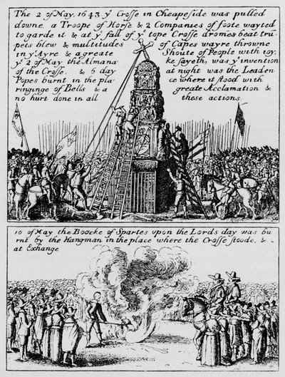 La distruzione della Croce di Cheapside e il rogo del Libro degli Sport, maggio 1643, 1903 da Unbekannt