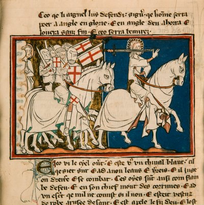 Il grande re su un cavallo bianco. Miniatura da: Apocalisse di San Giovanni da Unbekannt