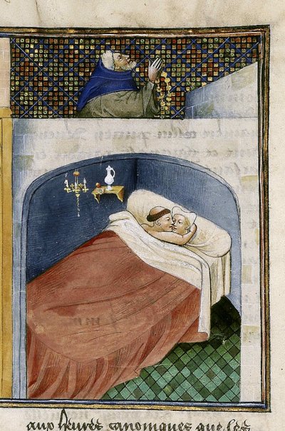 Il monaco dorme con la moglie mentre il marito prega, 1460s da Unbekannt