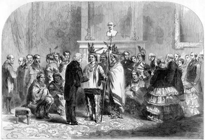 Il presidente degli Stati Uniti induce le tribù ostili a stringersi la mano, 1858 da Unbekannt