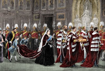 Il corteo reale nel Palazzo di Westminster verso la Camera dei Lord, 1886, 1900 da Unbekannt