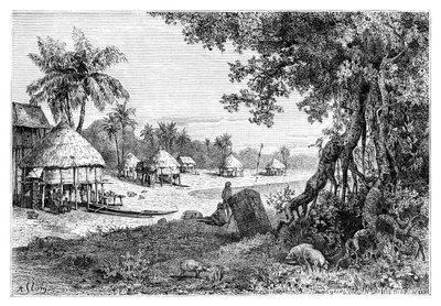 Il villaggio di Sawi, Car-Nicobar, Isole Nicobare, India, 1895 da Unbekannt