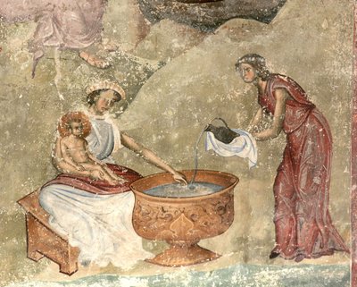 Il lavaggio del bambino nella scena della natività da Unbekannt