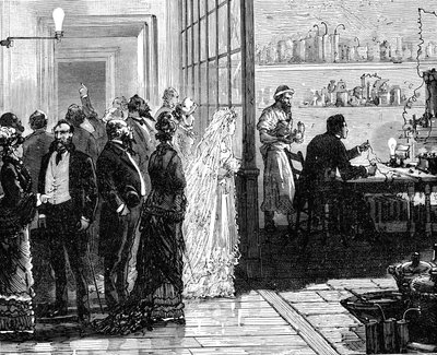 Thomas Edison che sperimenta con lampade elettriche il giorno del suo matrimonio, 1871-1883 da Unbekannt