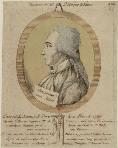 Thomas de Mahy, Marchese de Favras 1744-1790. Dal Journal de Paris del 20 febbraio 1790, 1790 da Unbekannt