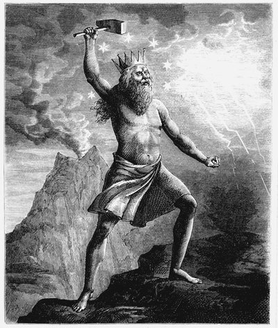 Thor, dio del tuono nel pantheon scandinavo, con il suo martello, 1874 da Unbekannt