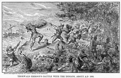 Battaglia di Thorwald Erikson con gli indiani, circa 1003 d.C., 1877 da Unbekannt