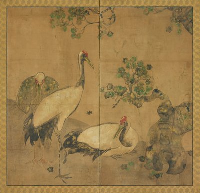 Tre gru sotto un albero, periodo Edo, 1615-1868 da Unbekannt