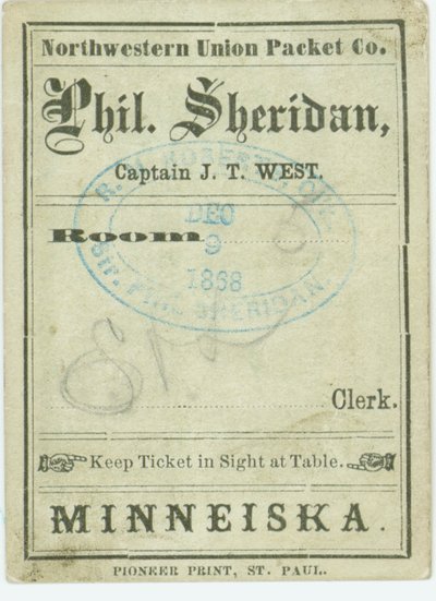 Biglietto per il battello a vapore Phil. Sheridan, 9 dicembre 1868 da Unbekannt