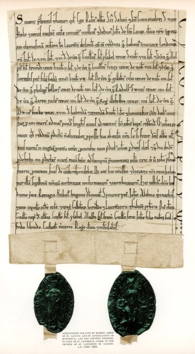 Atto di proprietà per le proprietà intorno alla Guildhall, Città di Londra, c1182-1201, 1886 da Unbekannt