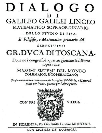 Pagina del titolo di Dialogo, di Galileo, 1632 da Unbekannt