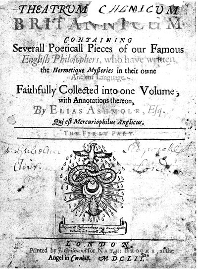 Pagina del titolo di Theatrum Chemicum Britannicum di Elias Ashmole, 1652 da Unbekannt