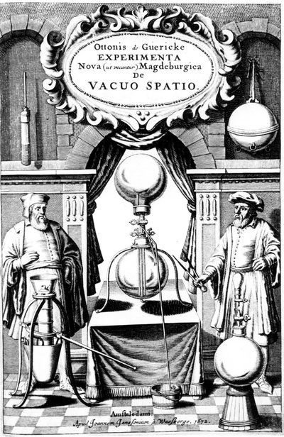 Pagina del titolo di Experimenta Nova, ut vocant, Magdeburgica, de vacuo Spatio, Amsterdam, 1672 da Unbekannt