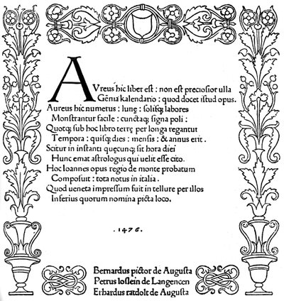 Pagina del titolo di Kalendarium di Regiomontanus, 1476, 1893 da Unbekannt