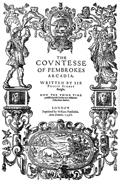 Pagina del titolo di The Countess of Pembrokes Arcadia di Sir Philip Sidney, terza edizione, 1598 da Unbekannt