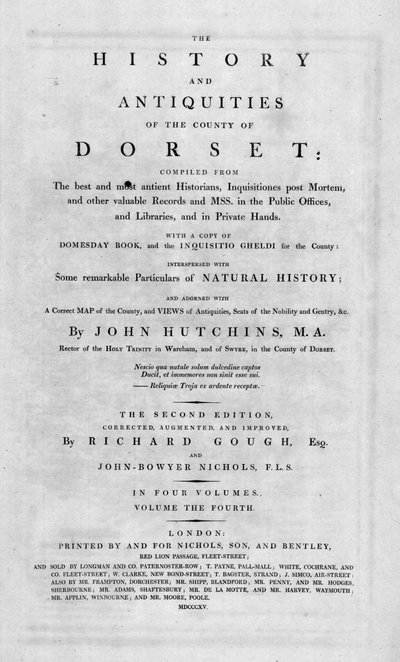 Pagina del titolo di La storia e le antichità della contea di Dorset, 1815 da Unbekannt