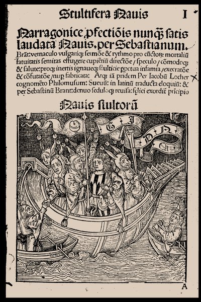 Pagina del titolo del libro La nave dei folli di Sebastian Brant, 1497 da Unbekannt