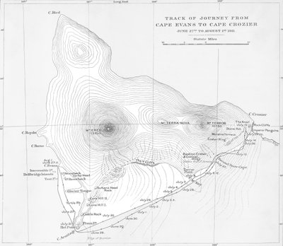 Percorso del Viaggio da Cape Evans a Cape Crozier - 27 giugno al 1 agosto 1911, 1913 da Unbekannt
