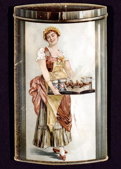 Cartolina commerciale per wurstel in scatola prodotti da Heinrich Bauer di Francoforte sul Meno, Germania, c1895 da Unbekannt