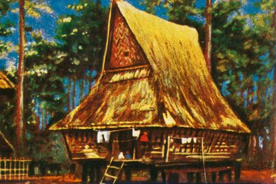 Casa tradizionale su palafitte, Sumatra, c1928 da Unbekannt