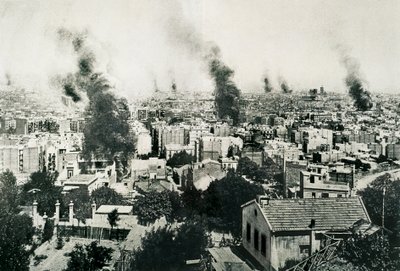 Settimana Tragica 1909, Incendio dei conventi. Immagine pubblicata sulla rivista "La Actualidad". Barcellona, Spagna da Unbekannt