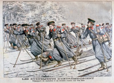 Trasporto di truppe russe malate e ferite sugli sci, Guerra russo-giapponese, 1904 da Unbekannt