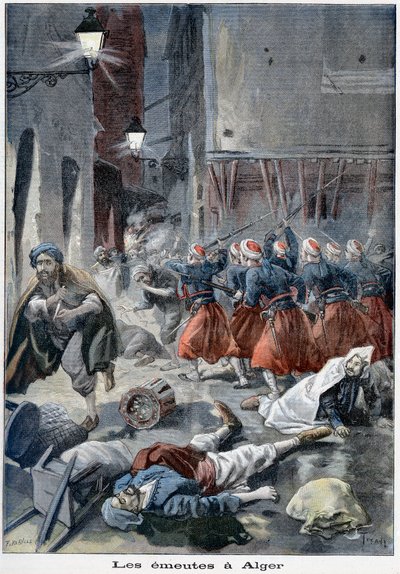 Truppe che tentano di sgomberare le strade durante i disordini anti-ebraici, Algeri, Algeria, 1898 da Unbekannt