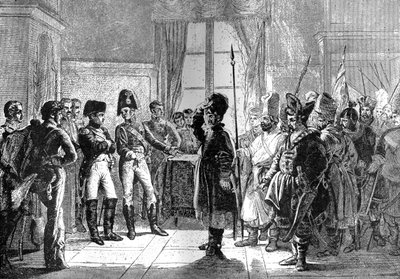 Lo Zar Alessandro I presenta le truppe russe a Napoleone, 8 luglio 1807, 1882-1884 da Unbekannt