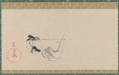Due tazze decorate rispettivamente con pino e prugna, periodo Edo, probabilmente XIX secolo da Unbekannt