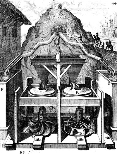 Due ruote idrauliche orizzontali, 1673 da Unbekannt