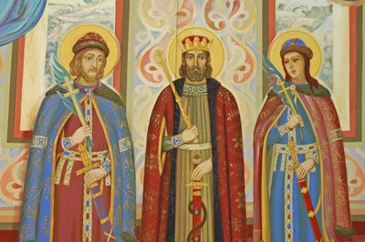Ucraina, Kiev, Monastero Ortodosso di San Michele (orig. 1108, ricostruito 2001), affresco esterno da Unbekannt