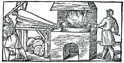 Uso di mantici per aumentare il tiraggio in una fornace, 1540 da Unbekannt