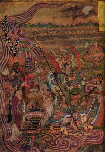 Vaishravana che attraversa le onde, dalle Grotte dei Mille Buddha, c900 da Unbekannt