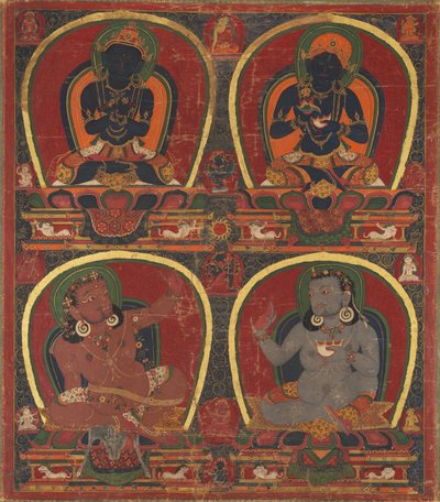 Vajradhara, Nairatmya e Mahasiddhas Virupa e Kanha, c. 1450 da Unbekannt