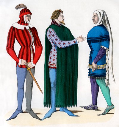 Valletto e signori in costume del 14º secolo, 1882-1884 da Unbekannt