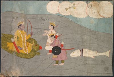 I figli di Vanasura si sottomettono a Krishna: Scena dalla sezione Aniruddha Usha di Krishna Lila, c. 1840 da Unbekannt