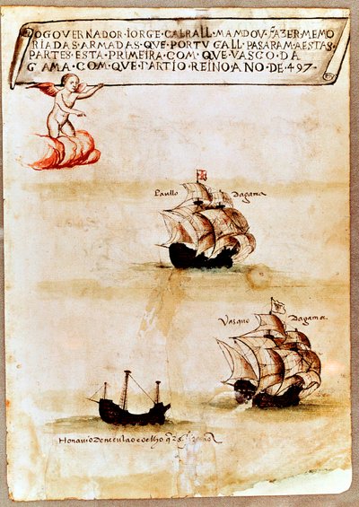La flotta di Vasco da Gama in mare, 1497 da Unbekannt