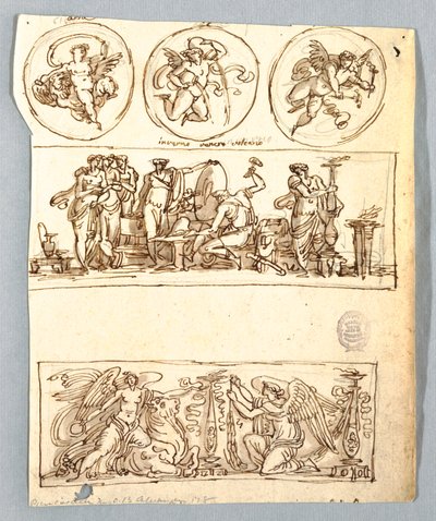 Venere alla forgia di Vulcano, inverno, vittorie e tre tondi, putti come elementi da Unbekannt