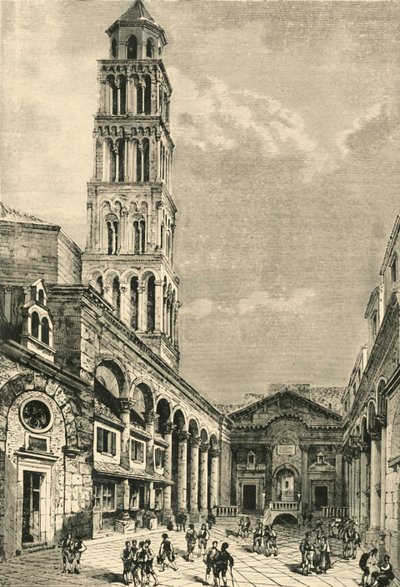 Veduta di Spalato, mostrando il campanile e il peristilio del Palazzo di Diocleziano, 1890 da Unbekannt
