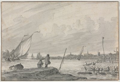 Veduta di Alkmaar con barche, 1600s da Unbekannt