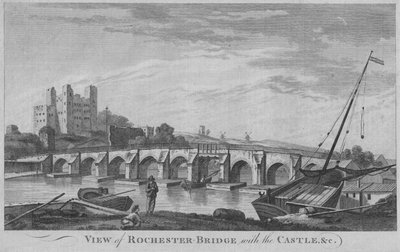 Veduta del ponte di Rochester con il castello, 1779 da Unbekannt
