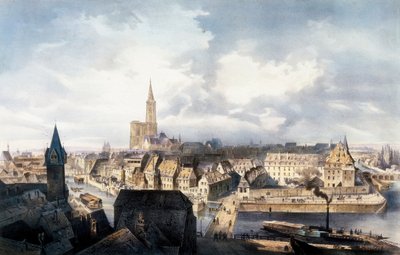Veduta di Strasburgo (Francia) dalla torre di Saint Guillaume. Litografia a colori. da Unbekannt